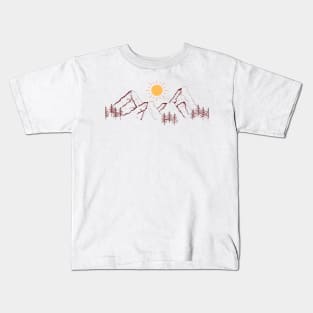 brown mountain yellow sun illustration Kids T-Shirt